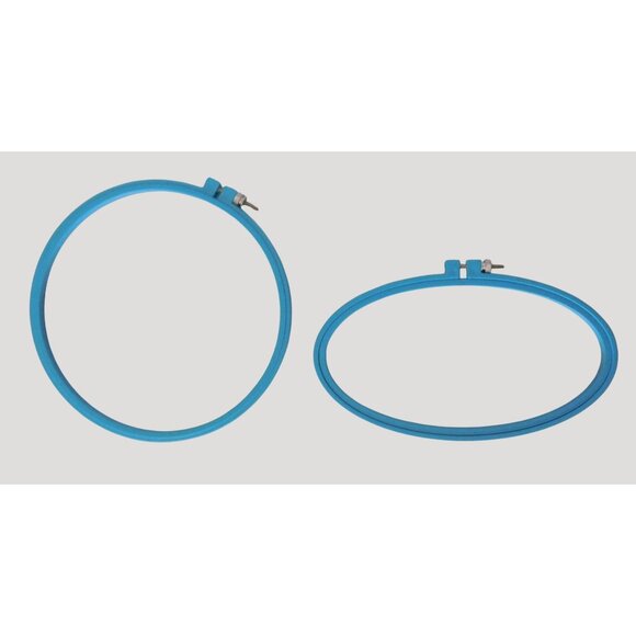 2 Embroidery Hoops Blue Plastic Round 8 Inch Oval 9x4.5 Inch Screw Closure - Picture 2 of 6